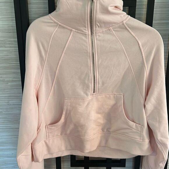 Danskin baby pink ultra soft oversized crop sweatshirt half a zip kangaroo pocke - Picture 4 of 6